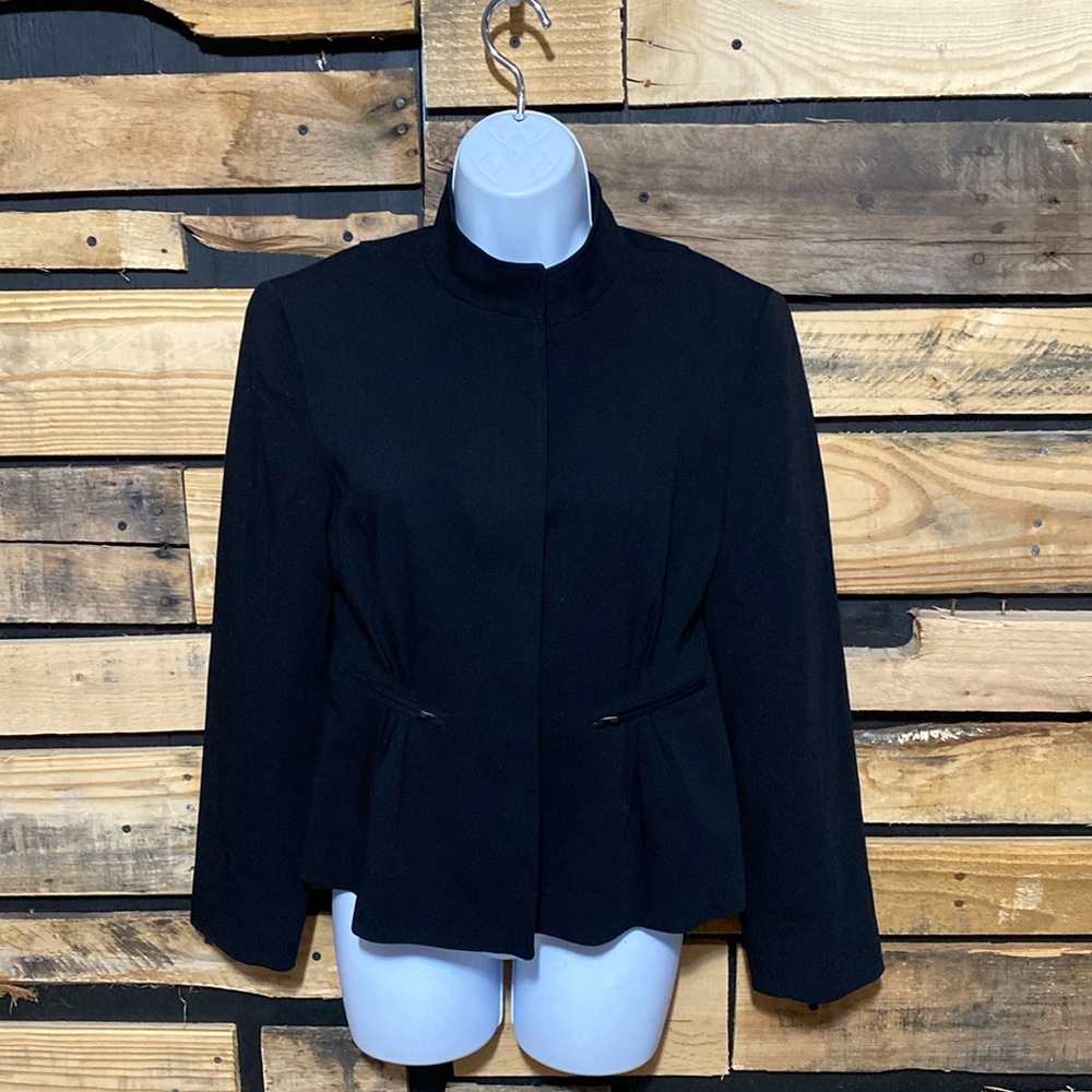 LAFAYETTE 148 Pleated Mandarin Collar Peplum Zip Pocket Wool Blazer‎ Jacket 4